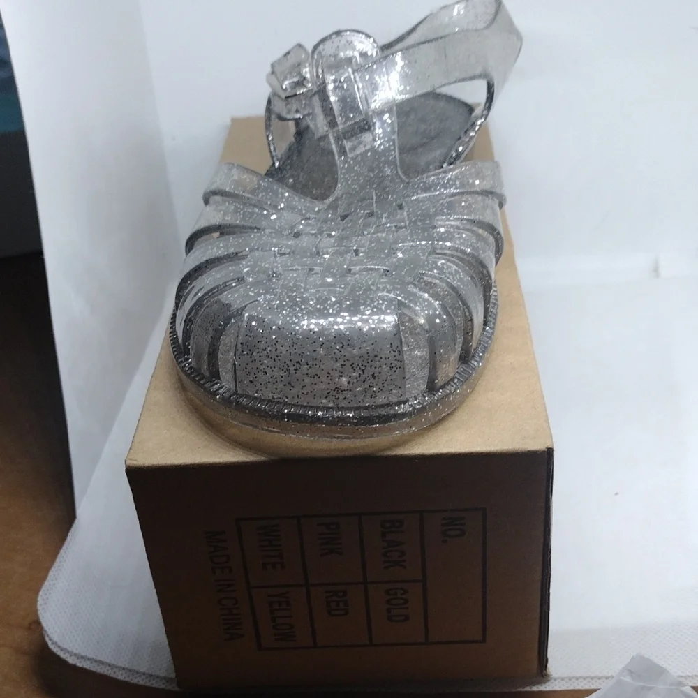 Kids Silver Glitter Transparent Jelly Sandals EU 31 US 13